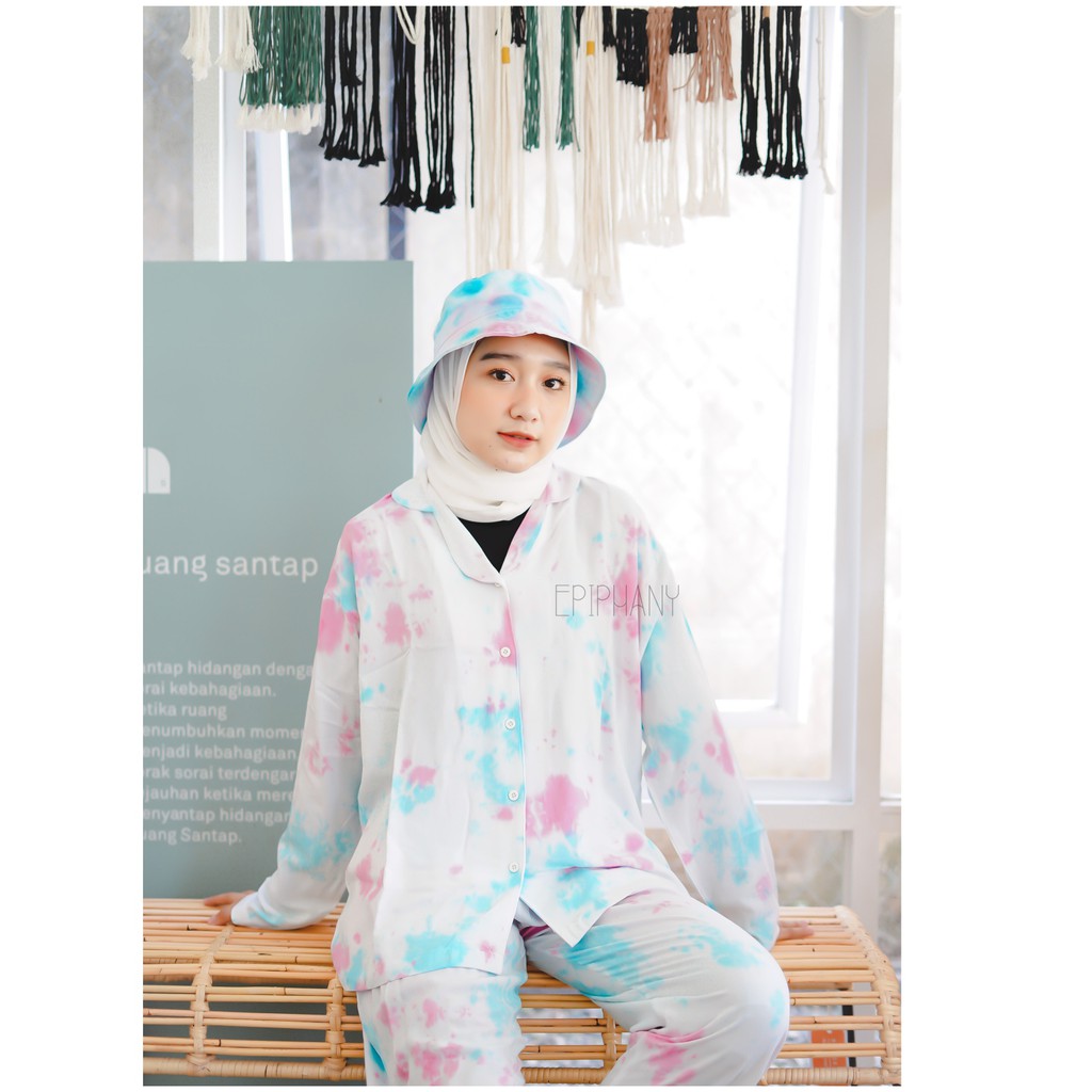 Euphoria Long Long - Self Love Collection - Tie Dye Jumputan Baju Tidur Setelan