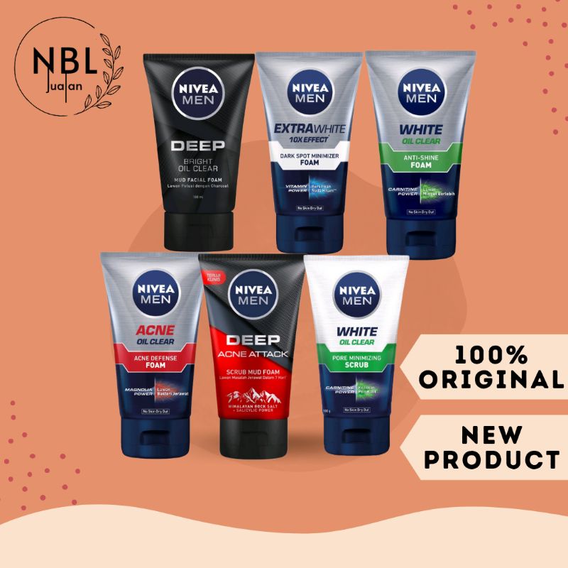 NIVEA MEN Facial Foam Wash Personal Care Men Acne Oil Clear Acne Defense Foam | Extra White Dark Spo