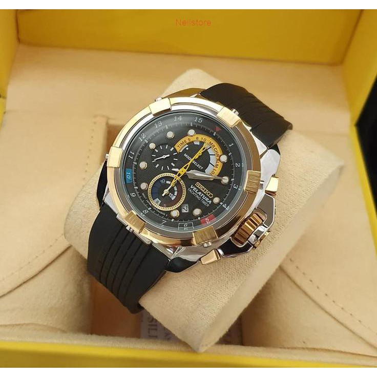 Jam tangan pria seiko velatura yachting chronograph rubber strap