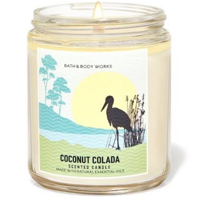 BATH &amp; BODY WORKS BBW COCONUT COLADA MADE WITH ESSENTIAL OILS WHITE BARN 1 SINGLE WICK SCENTED CANDLE 198 G PENGHARUM RUANGAN