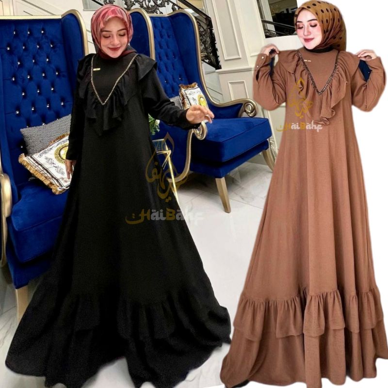 Abaya Basic Turkey Gamis Maxi Dress Remaja kekinian Bahan Crincle Abaya Hitam Umroh