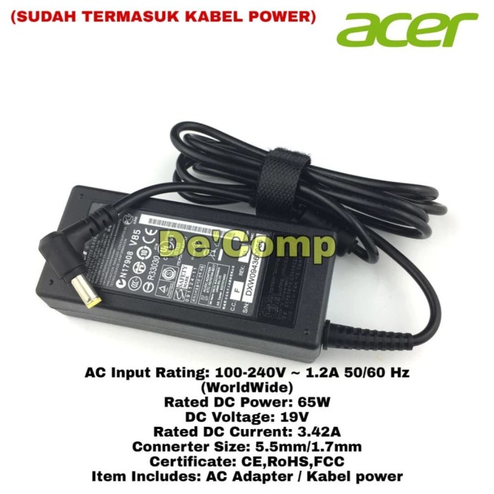 Adaptor charger Acer C7 C710 Chromebook 11.6