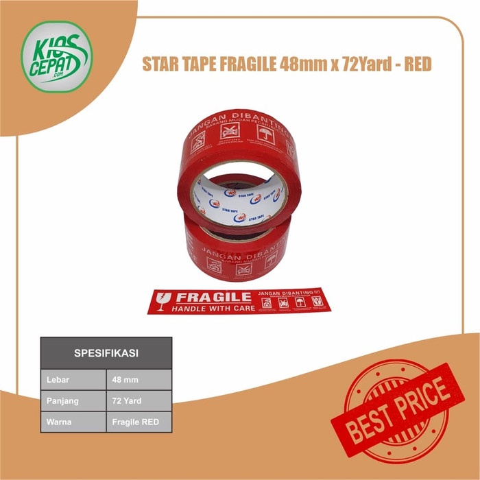 

PEREKAT-PENGIKAT- LAKBAN STAR TAPE FRAGILE MERAH (48MM X 65METER) -PENGIKAT-PEREKAT.