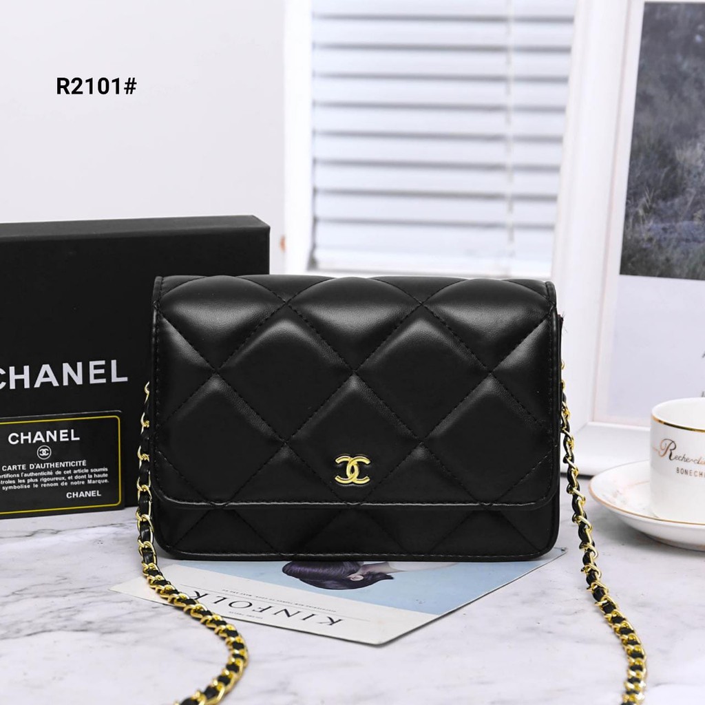 S-SPECIAL EDITION Chanel Woc Wallet On Chain Lambskin Leather Bag + Box R2101#