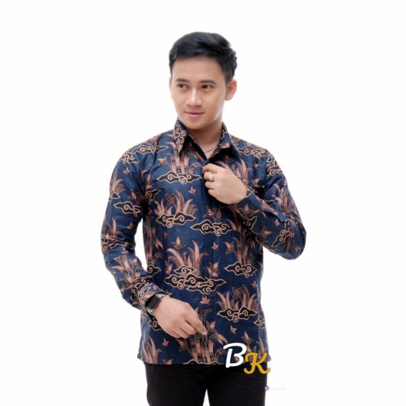 NEW ARRIVAL DISTRO BATIK PRIA BORDIR SOGAN HRB026 BATIKAF-Kmj Pring cilik navi