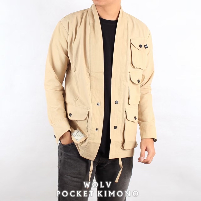 ORIGINAL WOLV Jaket Kimono Pocket Wolv Jaket Unisex Jaket Distro Cream