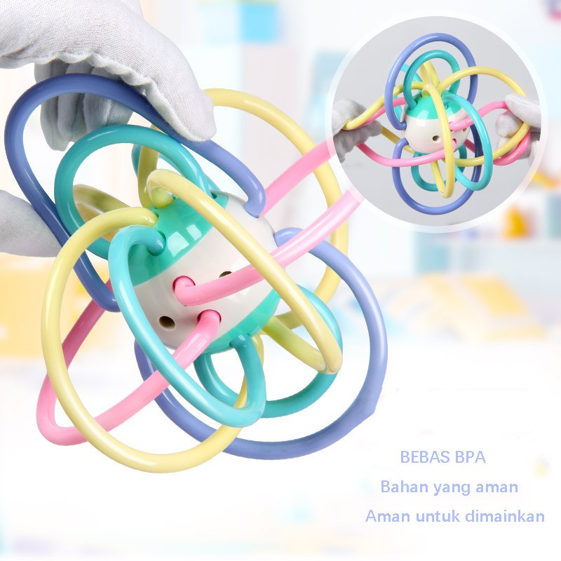 HIPPO LAND Mainan bayi Manhattan bola /Rattle teether bayi karet lembut 220