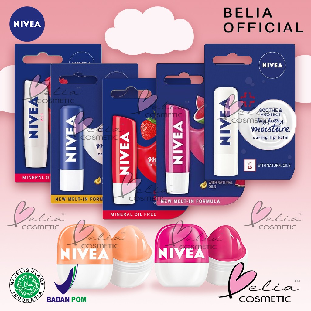 ❤ BELIA ❤ NIVEA Lip Care | Lip Balm | Lip Ball | Original Care | Strawberry | SPF15 | Red (✔️BPOM)
