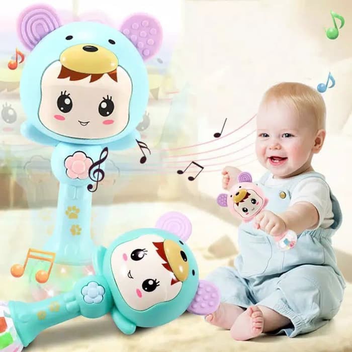 Kerincingan Mainan Bayi Anak Rattle Stick Baby Toys Musik Lampu Boneka Mainan Bayi Tongkat Rattle Teether+ Musik Lampu Kelap Kelip