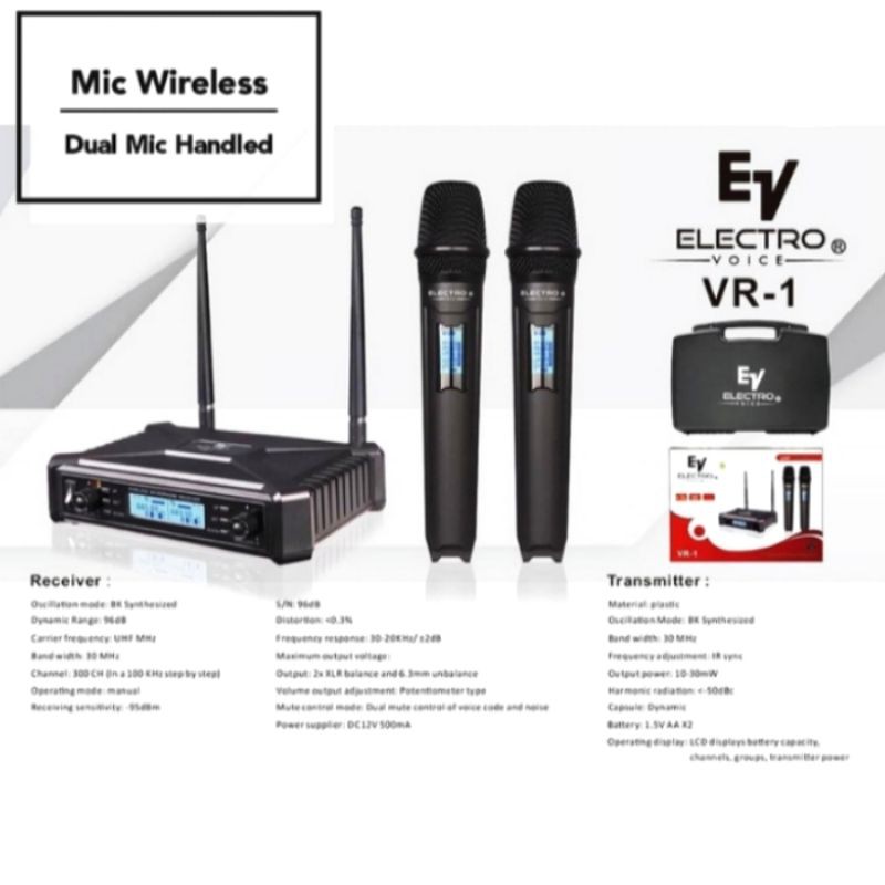 Microphone Wireless EV Electro Voice VR 1 Dual Handle mic wireless ElectroVoice Handle