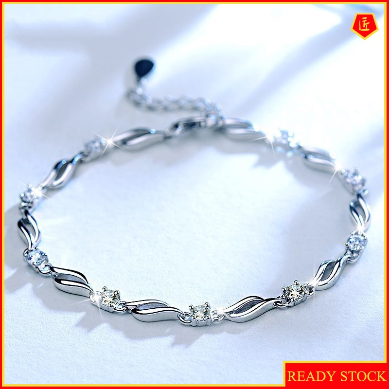 [Ready Stock]Silver Diamond Crystal Bracelet for Women Simple Sweet