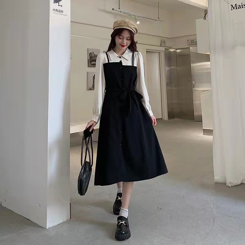 dress korea style/ model menyatu/dress wanita/long dress/dress import korea/dress korea/midi dress korea/Gaun Hepburn Baru/ pakaian korea/ baju korea/ baju wanita termurah