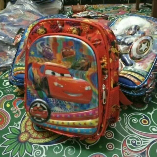 TAS RANSEL BACKPACK ANAK SEKOLAH TK SD KARAKTER MOTIF CARS LAMPU