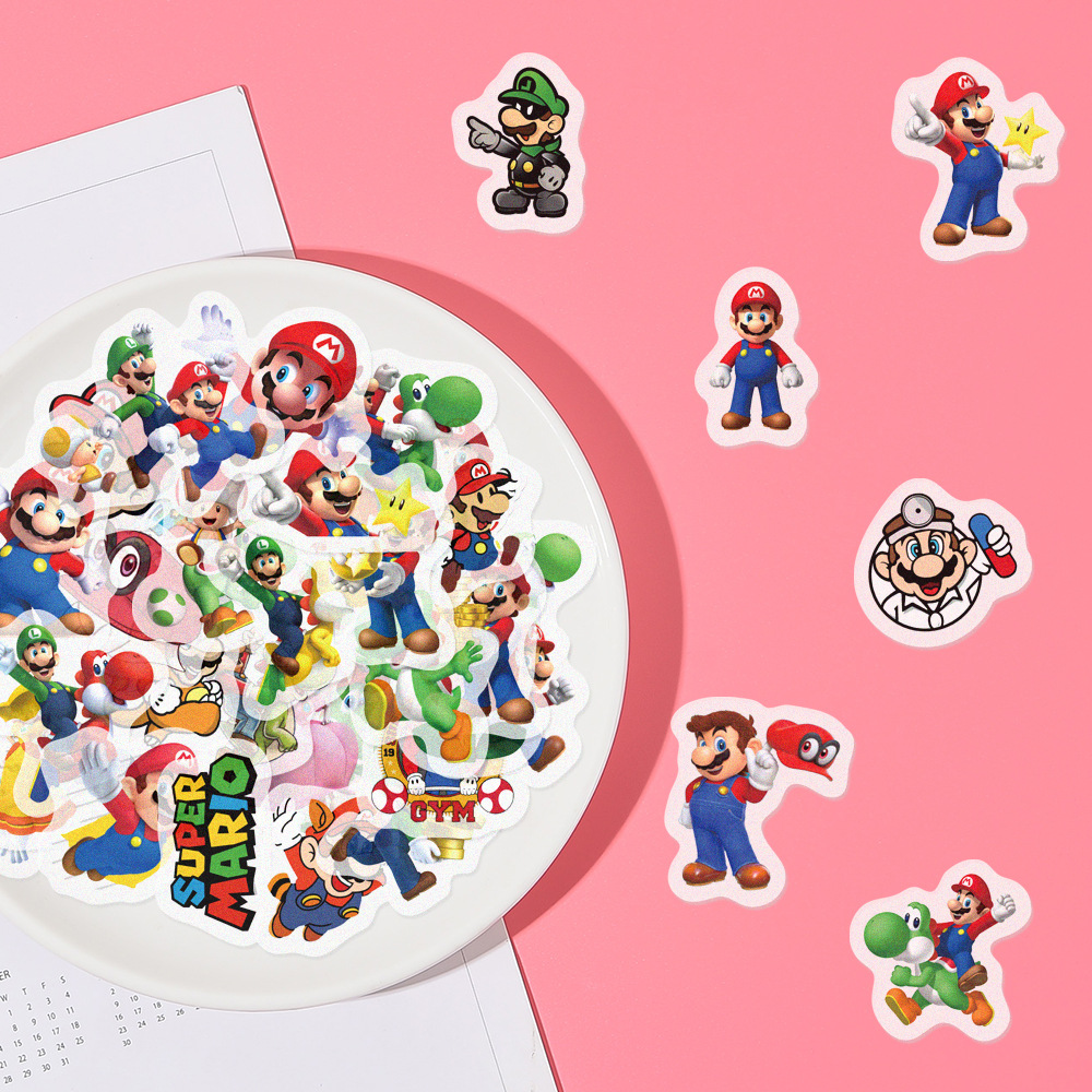 Super Mario Handbook Stickers and Paper Sulfuric Acid Paper DIY Decoration Atlas Diary 40 Sheets