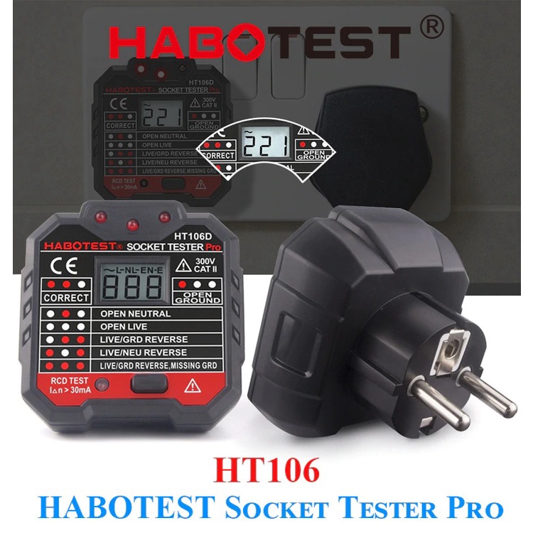 PROMO Stop Kontak Voltage Tester Socket Detector Eu Plug - HT106D HABOTEST XIHZ01BK