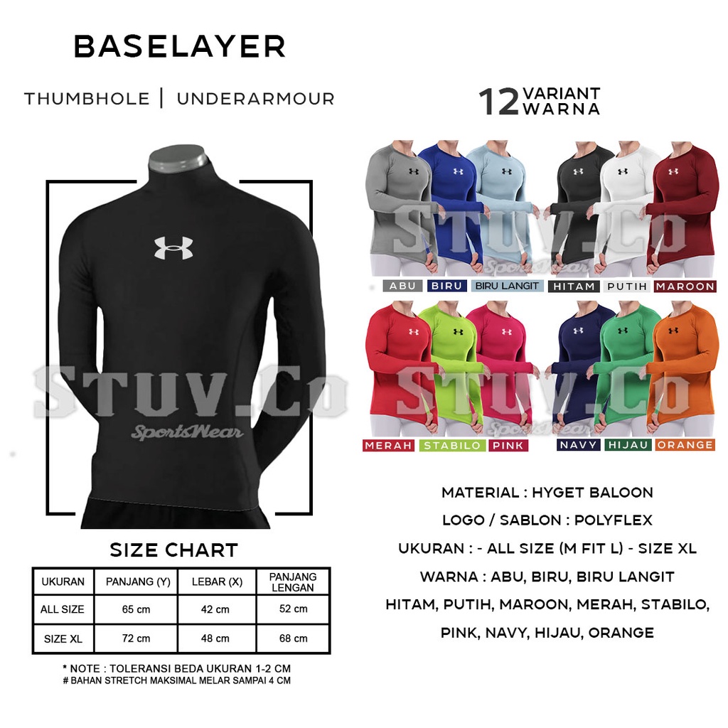 BASELAYER LONGSLEEVE THUMBHOLE LENGAN PANJANG JARI RENANG DIVING HIKING LATIHAN GYM FITNESS