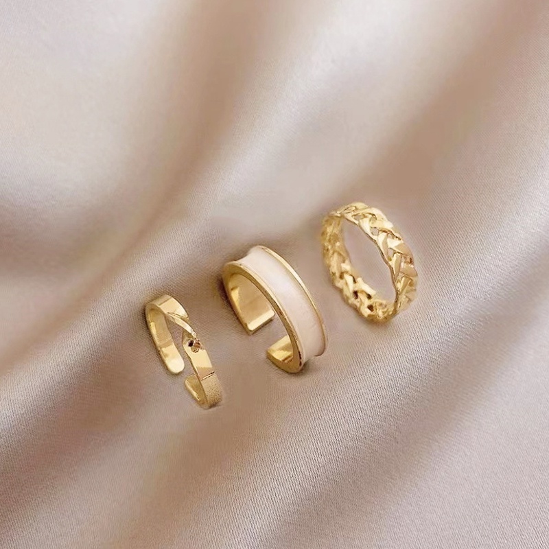 3pcs / set Cincin Jari Telunjuk Model Lebar Gaya Korea Selatan Untuk Wanita