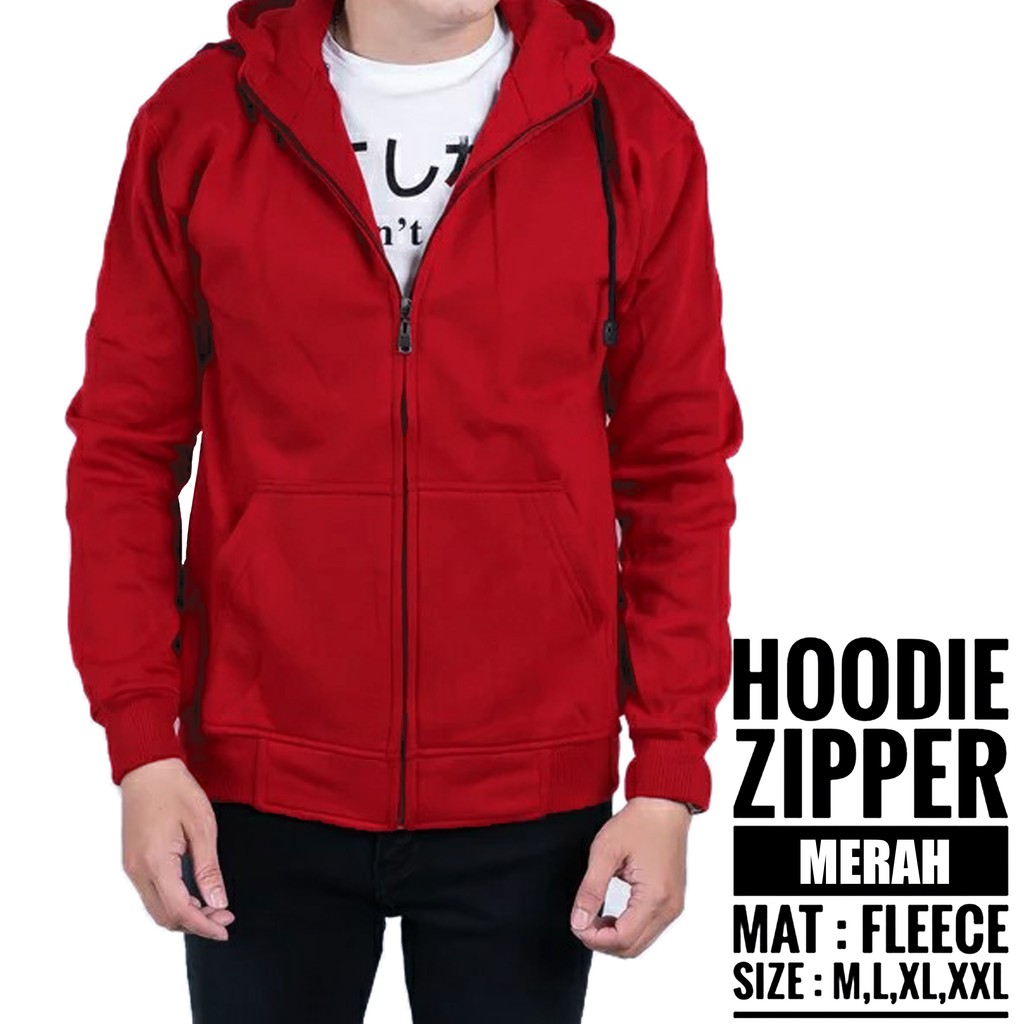 JAKET HOODIE POLOS ZIPPER SWEATER POLOS JACKET POLOS JAKET POLOS M L XL XXL PRIA WANITA JHONS12-MERAH ZIPPER