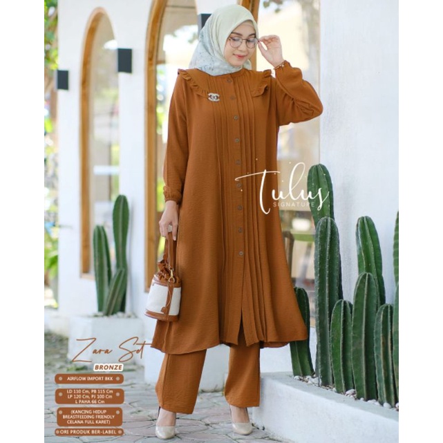 Zara One Set Original Tulus Signature Setelan Tunik Dan Celana Fashion Muslim