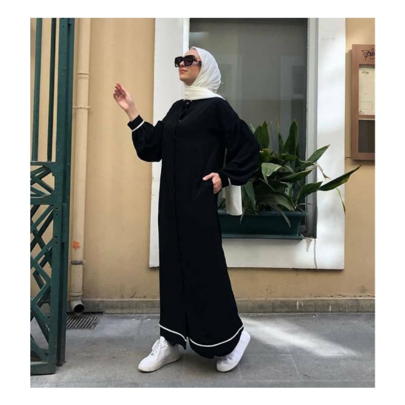 Abaya Saudi Abaya List Kancing / Gamis Hitam / Dress Hitam / Gamis Arab / Abaya Arab
