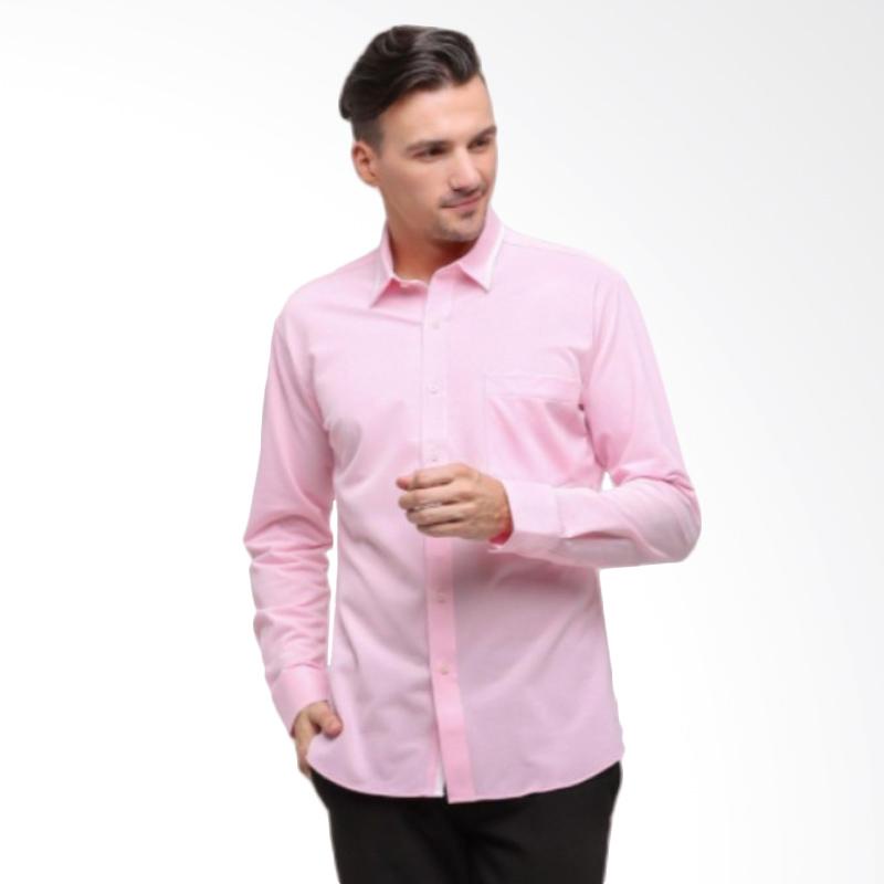 Lesta Langgeng Kemeja Formal Pria Lengan Panjang Standard Bahan Kain Katun Warna Pink Polos