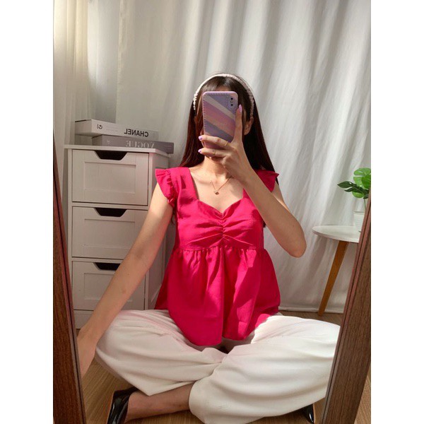 BEFAST - ZFS OOTD Blouse NABILA / YOONA SHAKILA CUTE TOP / Blouse Wanita Model Terbaru / Pakaian Kekinian Remaja ABG / Blouse Lengan Kupu-Kupu / Fashion Wanita Casual / Atasan Lengan Pendek / Blouse Polos Formal / Outfit Wanita Modis