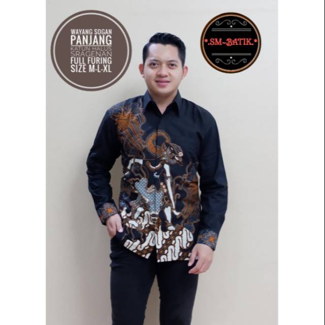 SM Batik - Wayang Sogan - Atasan Batik Pria - Lengan Panjang - Katun Halus Sragenan - Full Furing