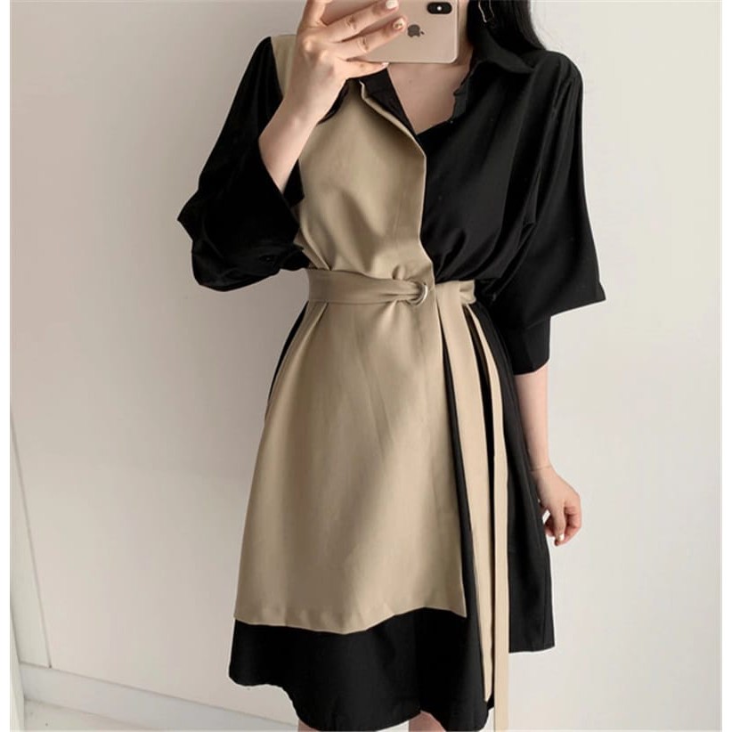 QFS DRESS ELEGANT / TERBARU / HITAM COMBI CREAM