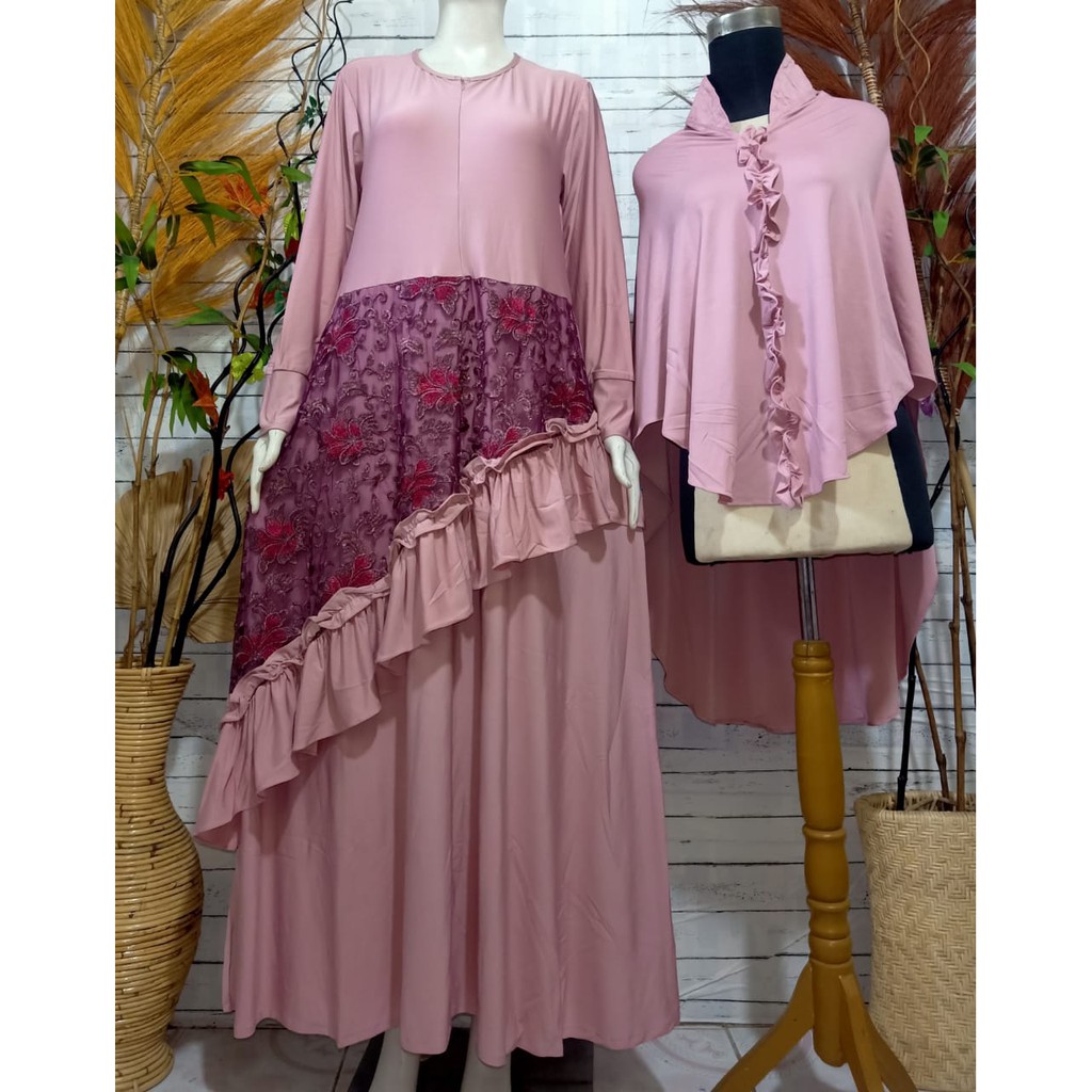 gamis syari brukat /gamis jersy plus krudung /beseler