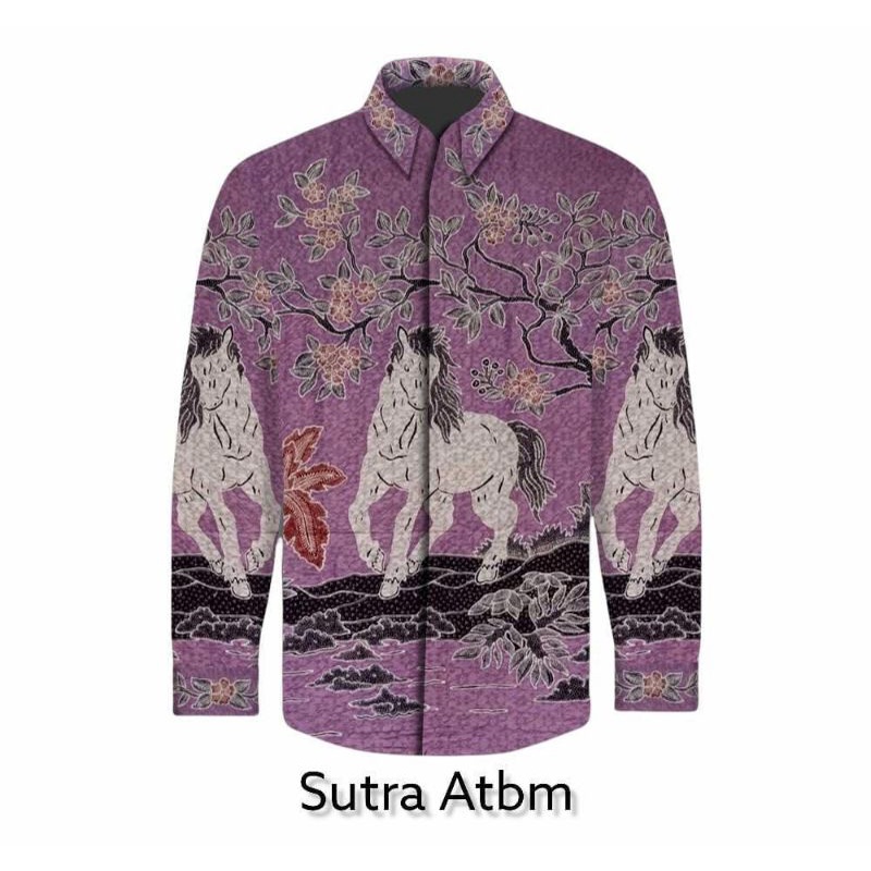 kain batik tulis pria bahan sutera atbm motif kuda dan harimau