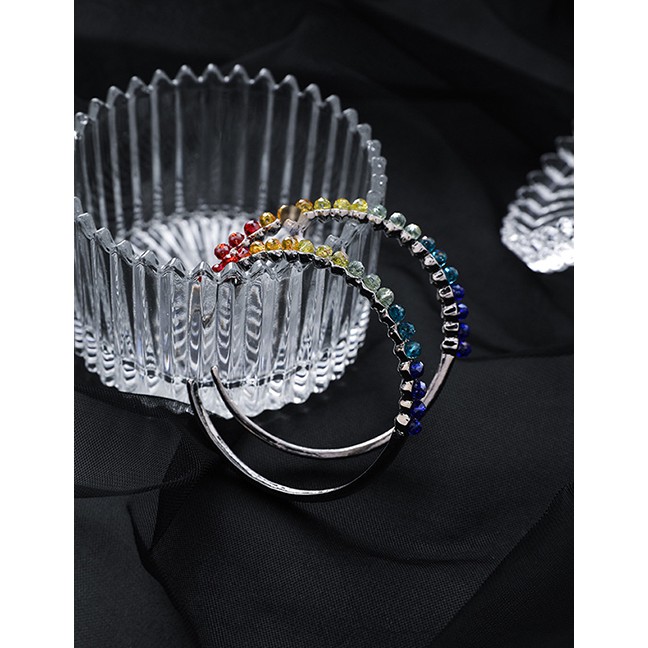 LRC Anting Tusuk Fashion Color 925 Silver Needle Rainbow Gradient Round Earrings F89276