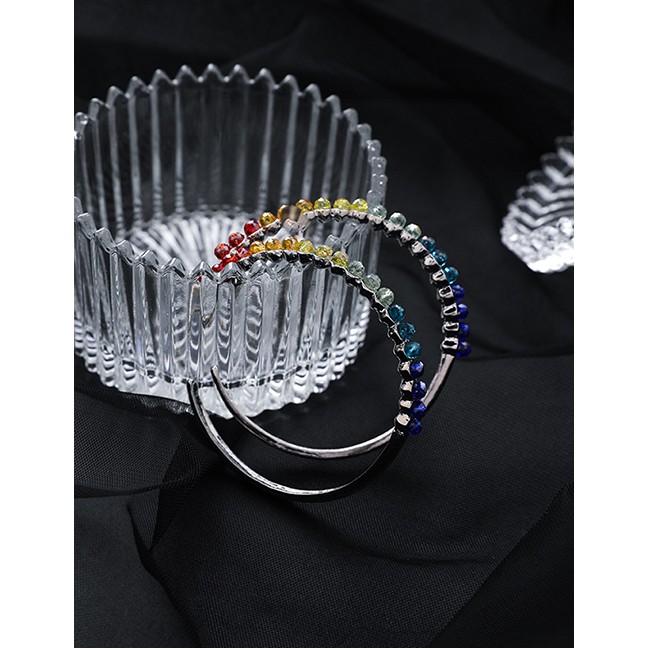 LRC Anting Tusuk Fashion Color 925 Silver Needle Rainbow Gradient Round Earrings F89276