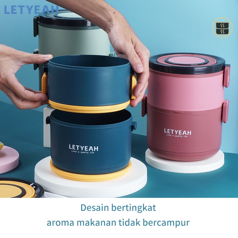 letyeah Kotak makan 2 susun 1600ML/lunch box double-layer anti tumpah portabel