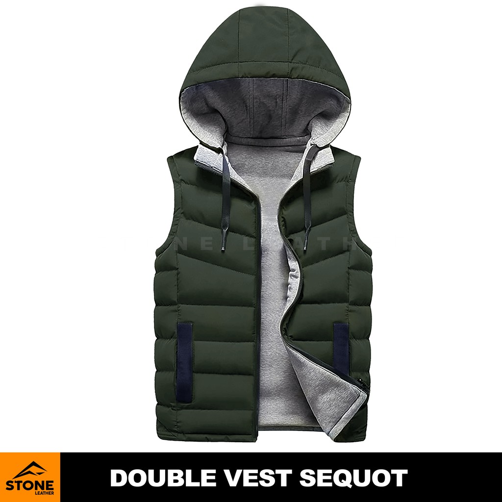 Rompi Pria Double Vest Sequot Bolak-Balik Hijau Army