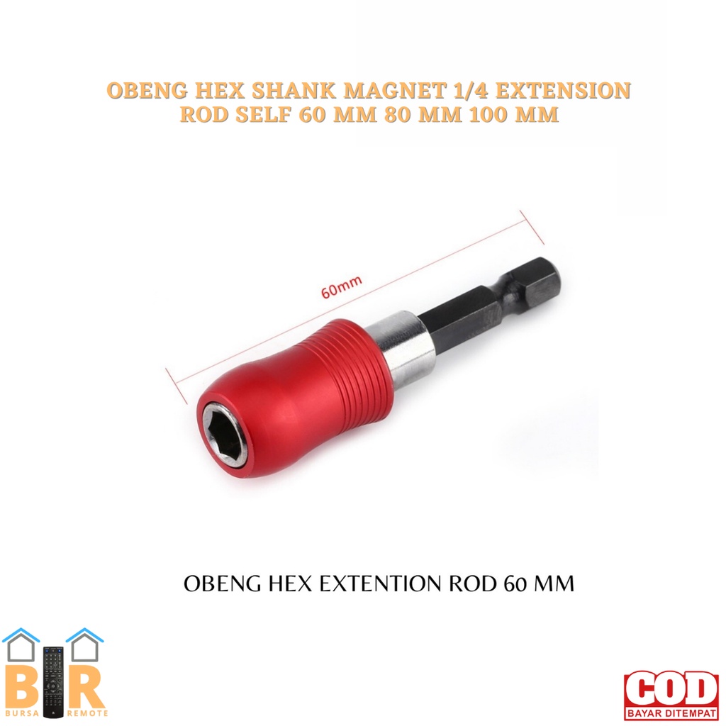 Obeng Hex Shank MAGNET 1/4 EXTENSION ROD SELF 60mm 80mm 100mm