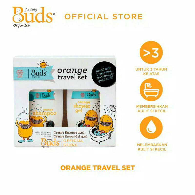 Buds Organics TRAVEL KIDS SET Lavender &amp; Orange Sabun Shampoo &amp; Shower Gel