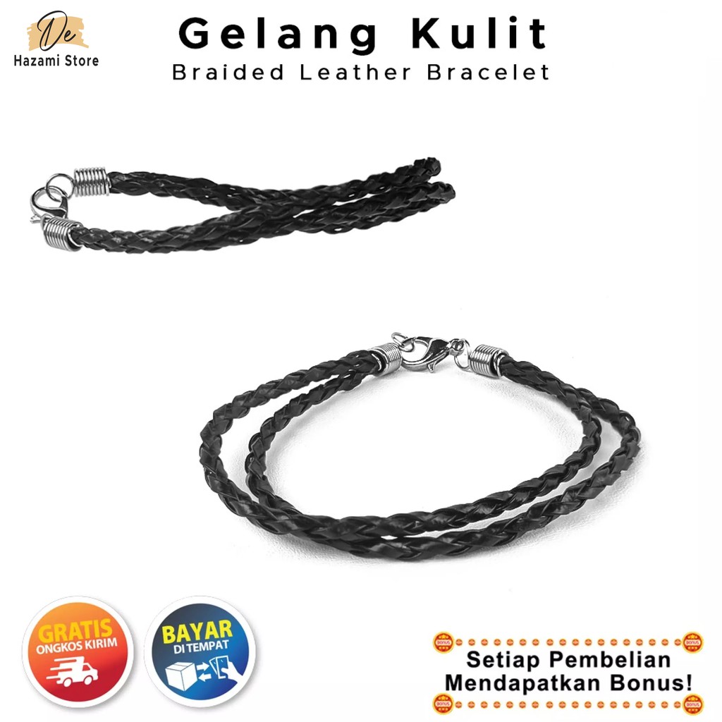 BISA COD Gelang Tali Kulit Pria Wanita Murah Hitam Keren Titanium Terbaru 2021