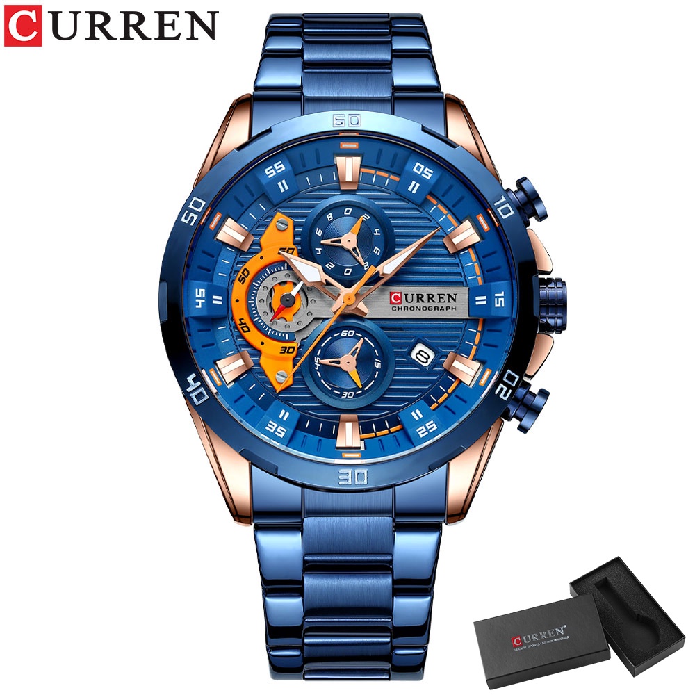 CURREN Jam Tangan 8402 Pria, Arloji Olahraga Kasual Bisnis dengan Kalender Chrono Quartz Penunjuk Bercahaya