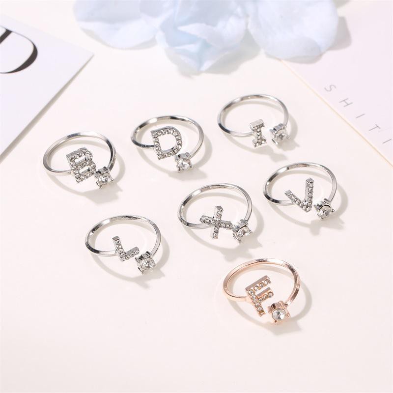 RSB VZ048 Cincin Alfabet Fashion Ring Aksesoris Emas Putih Silver Korea Cincin Wanita Huruf A - O Impor