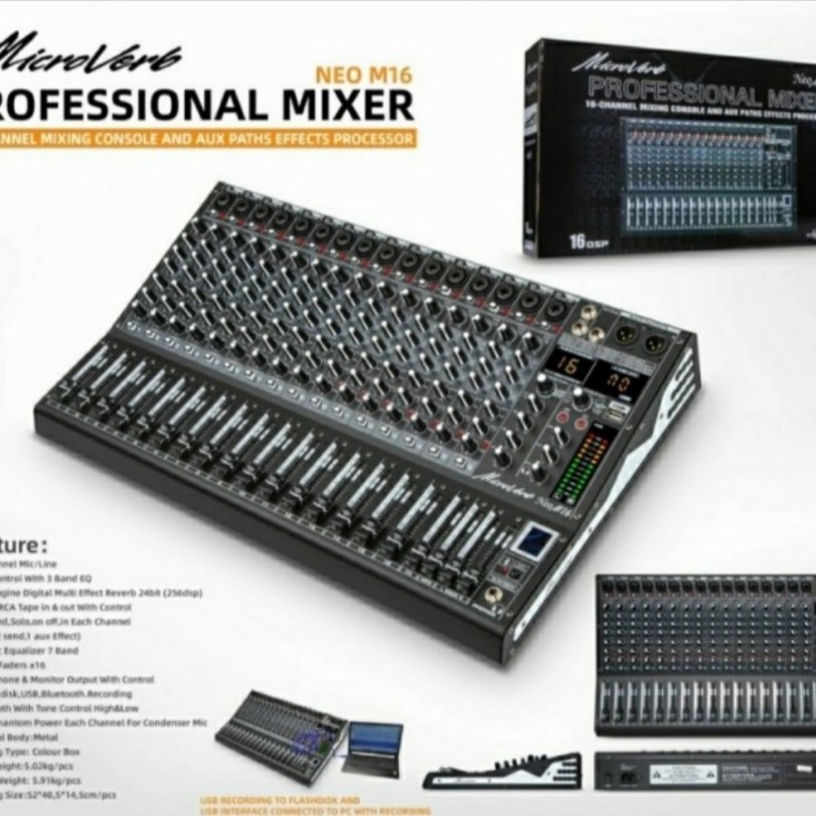 mixer microverb m16 16ch bluetooth sound card