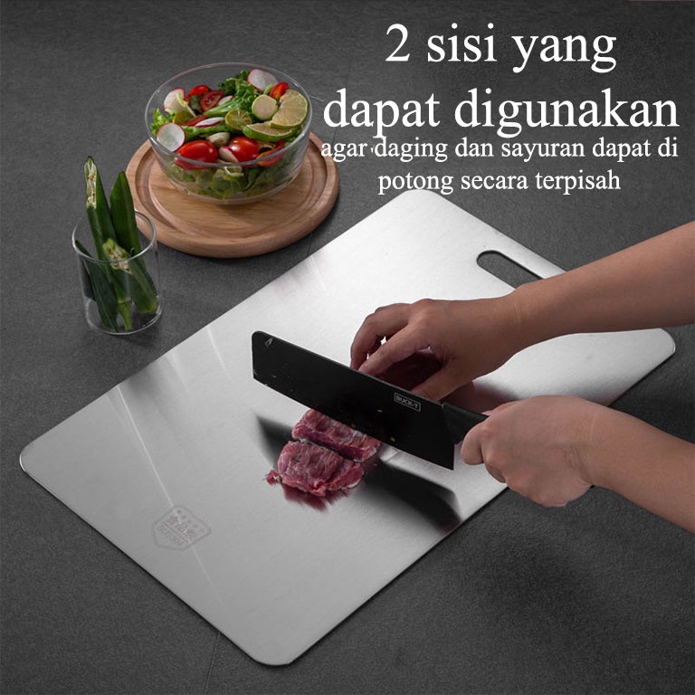 Talenan Anti Bakteri dan Jamur Stainless Steel Cutting Board 304 Papan Potong Sayur Daging Buah Chopping Board Stainless Steel 304 Food Grade Kitchen Tools Premium Tebal