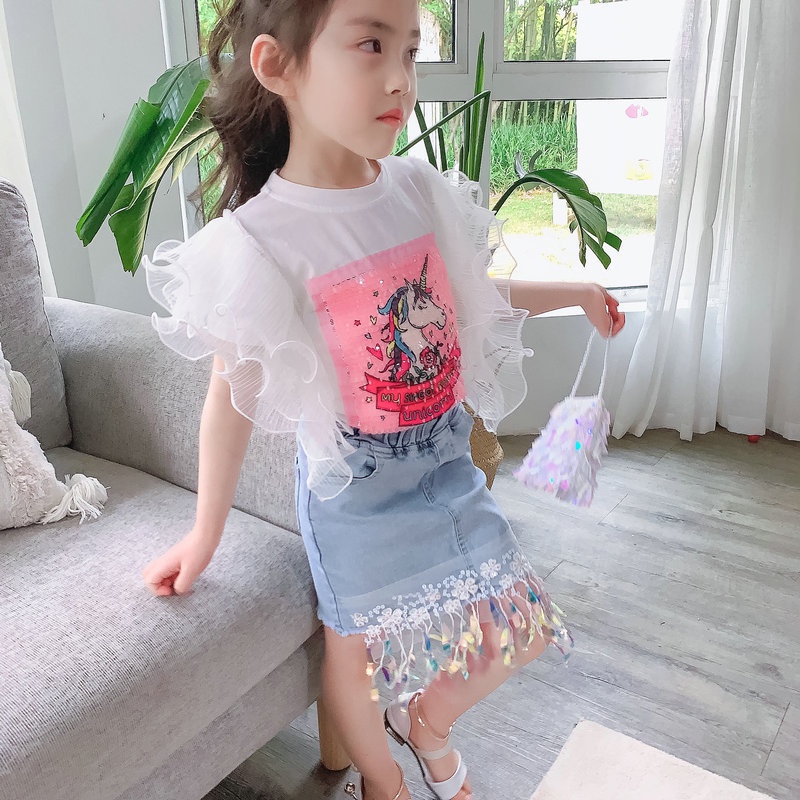 SSP22-Setelan Set Anak Perempuan Sequin Unicorn