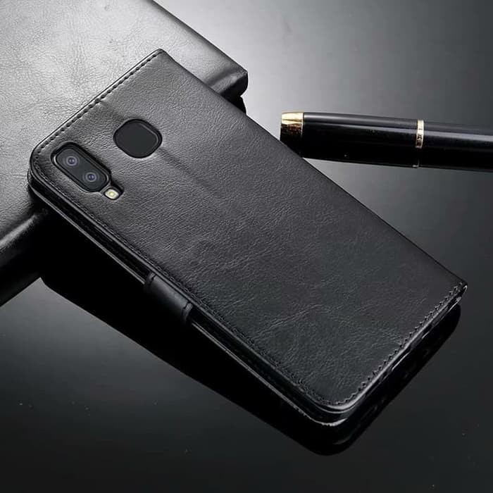 Flip Case Samsung Galaxy A20 Flip Cover Wallet Dompet Kulit Leather Case Kartu Card Casing Hp Murah