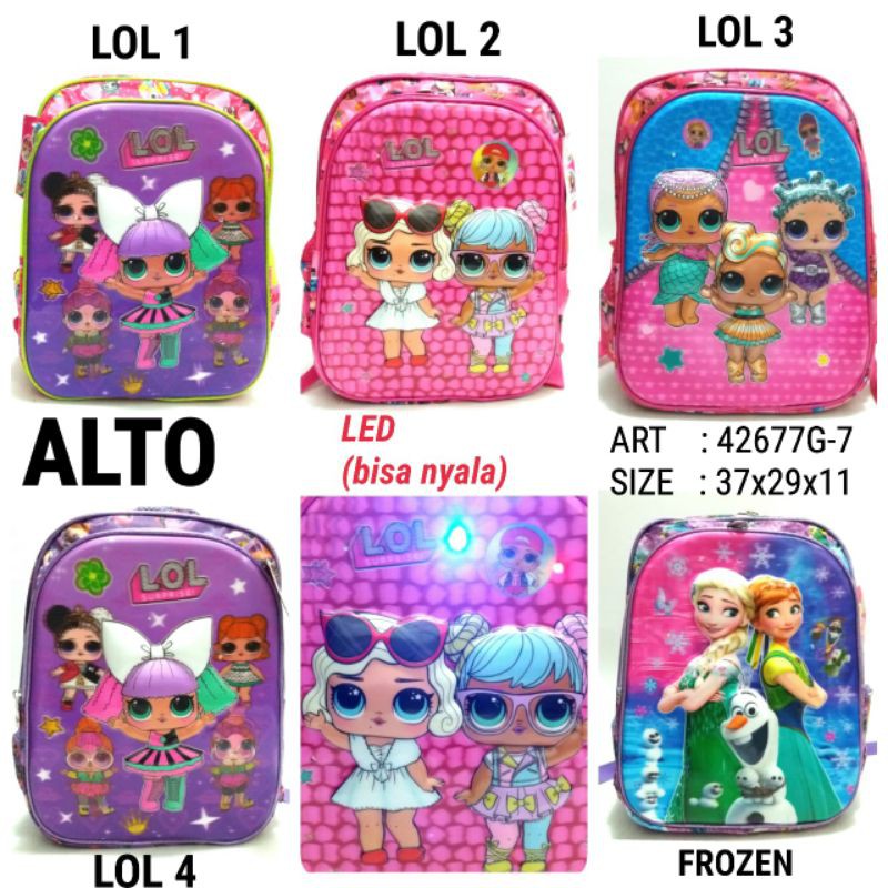 TAS RANSEL SEKOLAH ANAK CEWEK LED ALTO 42677G-7 KARAKTER LOL