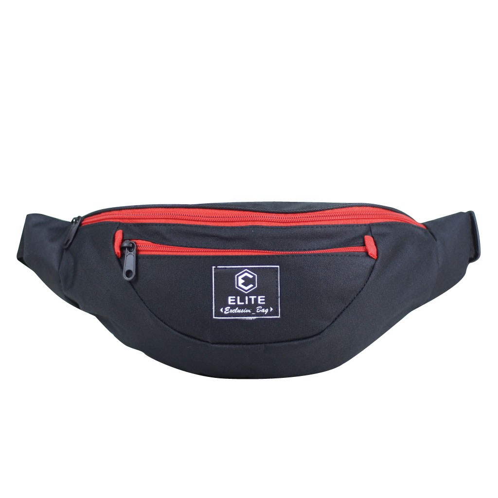 Terlaris Selempang Cowok Resleting Merah Nyaman Waistbag Keren Tas Pinggang Kekinian