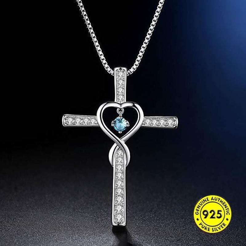 New 925 Silver Cross Inlaid Moissanite Pendant Necklace