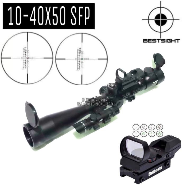 Telescope 10-40x50 SFP IR With Holosight Red Green Dot + Laser Scope Air Rifle Scope Hunting