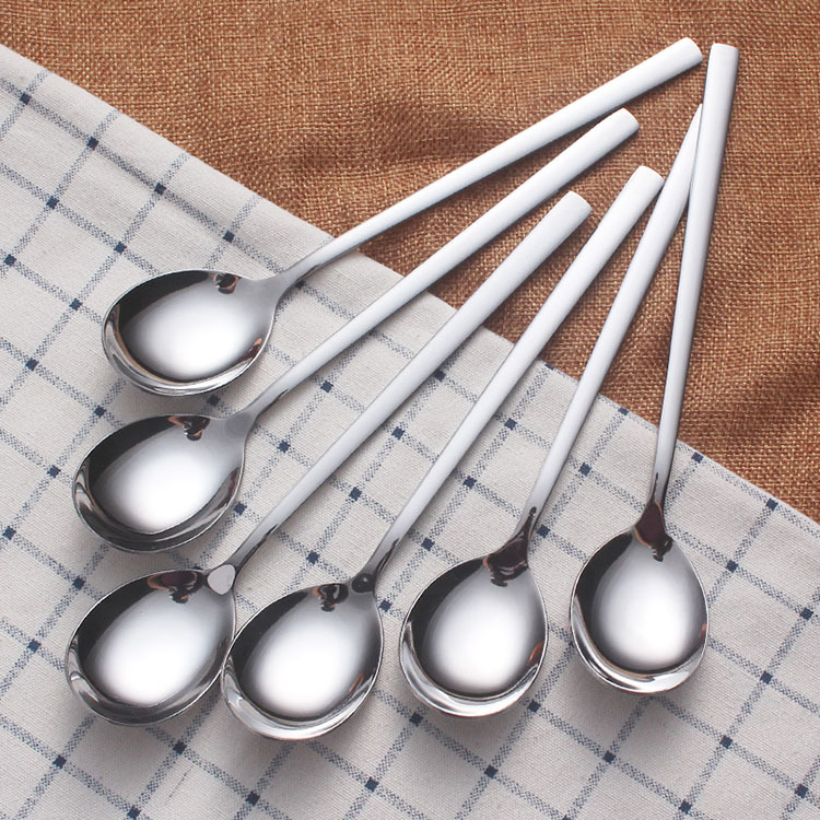 1pc Sendok Sup / Nasi / Salad Gagang Panjang Bahan Stainless Steel Gaya Korea