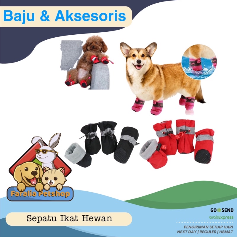 Sepatu Boots Kucing Anjing Anti Slip Cat Dog Pet Shoes Kain Ikat