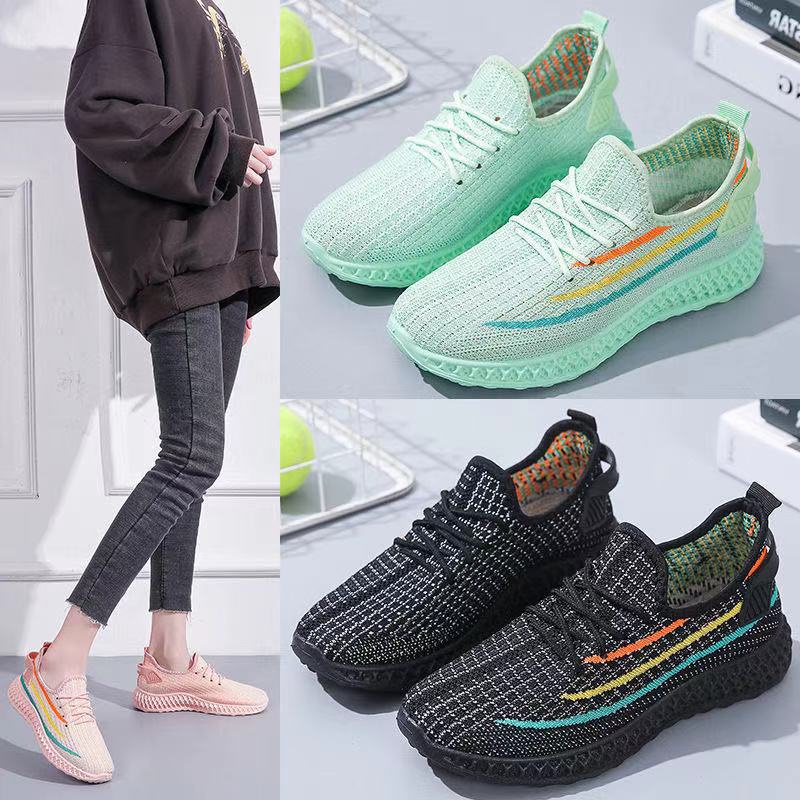 GROSIRTAS LV0042 Sepatu Sneakers Wanita Import Motif Garis Tiga Terbaru